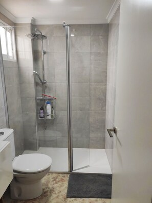 Dusche, Haartrockner, Handtücher, Seife