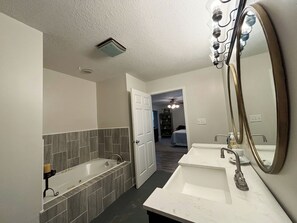 Shower, hair dryer, soap, shampoo