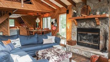 Smart TV, fireplace, video games, DVD player