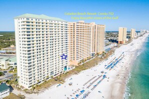On the beach, sun-loungers, beach towels