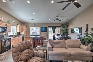 TV, music library, stereo