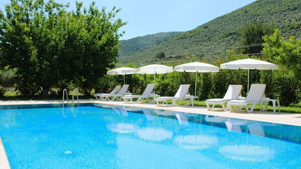 Seasonal outdoor pool, open 8:30 AM to 5:00 PM, free pool cabanas