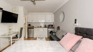 Apartment | Private kitchen | Fridge, microwave, electric kettle, toaster