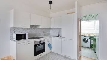 Een koelkast, een microgolfoven, een oven, een vaatwasser