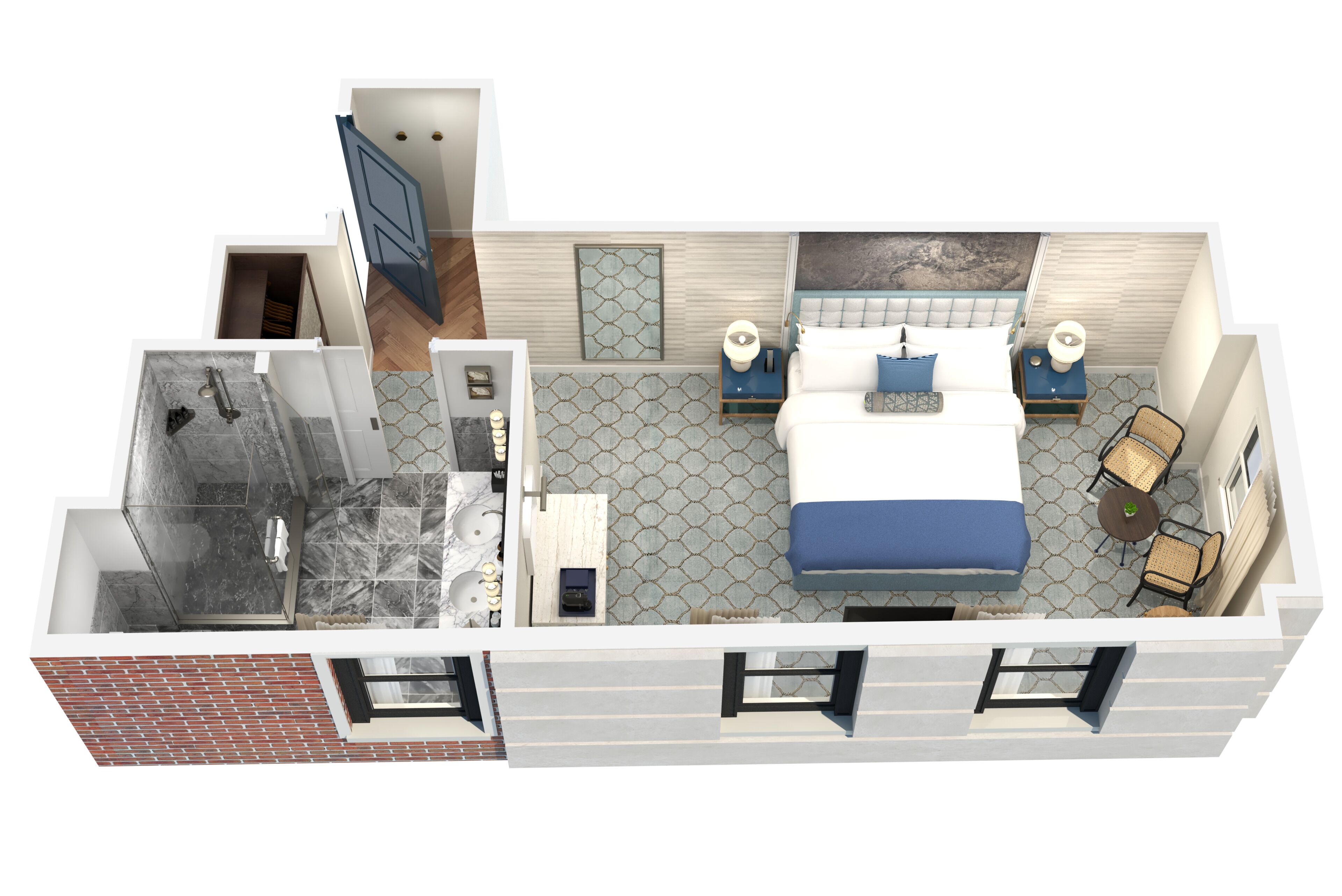 Apartamento de dos dormitorios con baño, cocina, comedor y balcón.