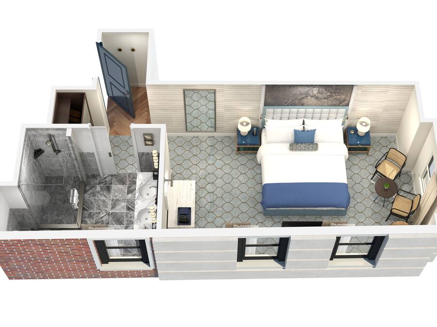 Apartamento de dos dormitorios con baño, cocina, comedor y balcón.