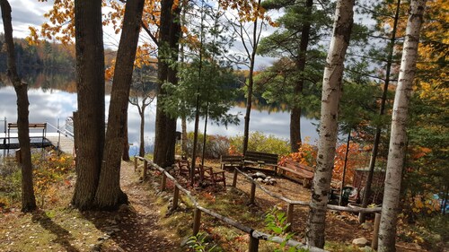 3 Bdrm, Loft, 1.5 baths knotty pine cabin, handicap accessible on 55 acre lake