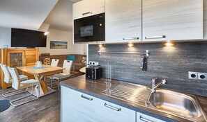 Fridge, microwave, oven, dishwasher