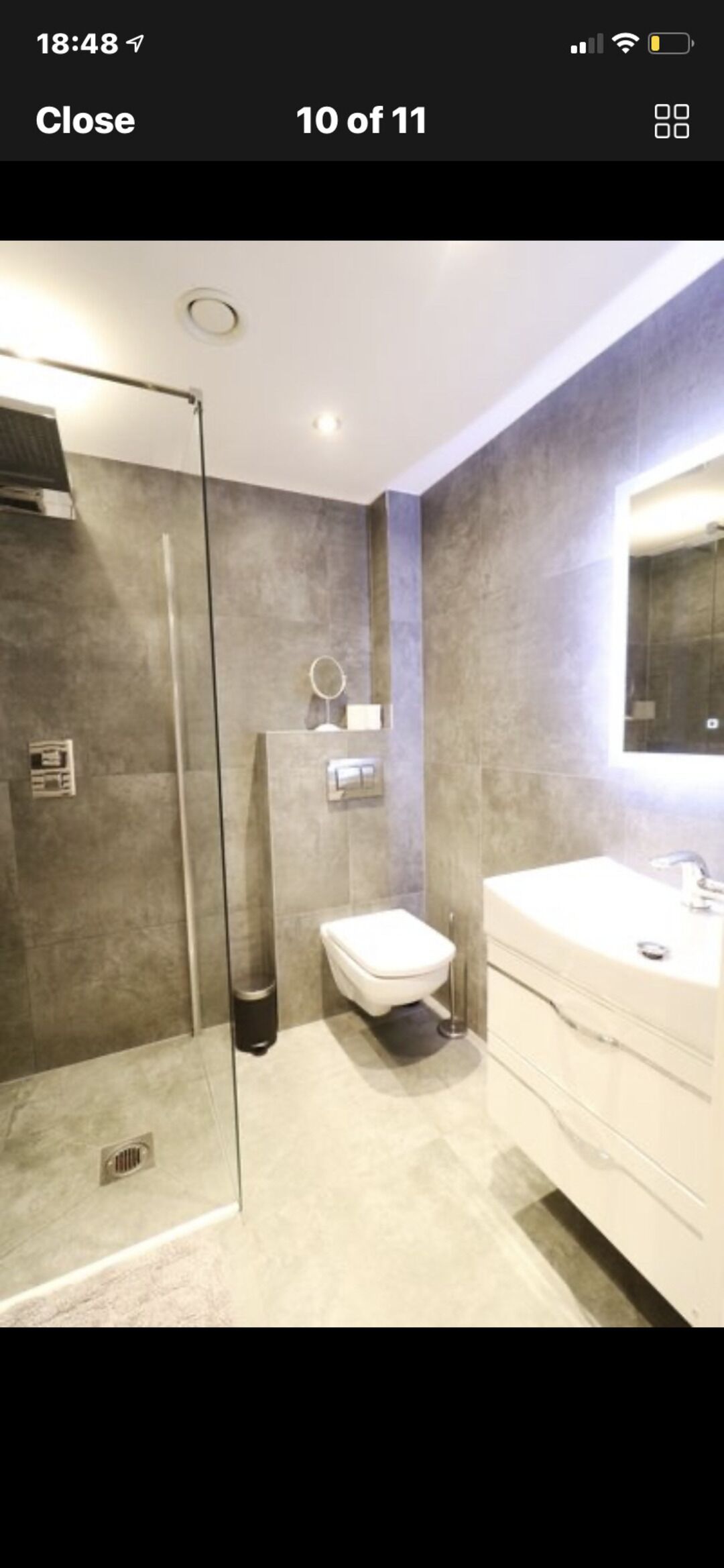 Shower, hair dryer, towels, shampoo