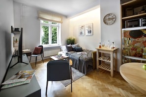 Apartment, 1 Bedroom | Living area - P&O Apartments Siewierska (Warsaw)