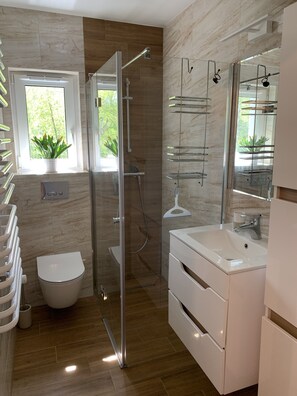 Apartment | Bathroom | Shower, hair dryer, towels, soap