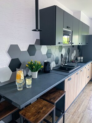 Standard Apartment | Private kitchen | Fridge, stovetop, electric kettle, cookware/dishes/utensils - Apartamenty Szafirowa Mierzeja - 365PAM (Mielno)