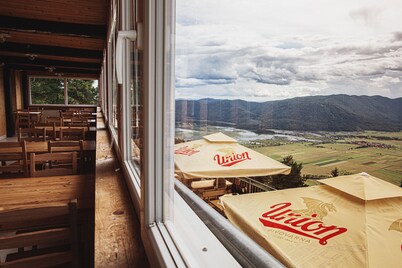 Lodge on Mount Slivnica with view on Cerknica intermittent lake.