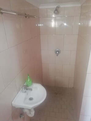 Regadera, toallas, jabón, shampoo