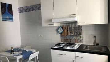 Kühlschrank, Mikrowelle, Herdplatte, Wasserkocher mit Kaffee-/Teezubehör