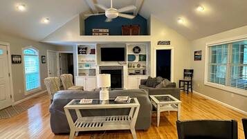 TV connectée, cheminée, jeux vidéo, lecteur de DVD