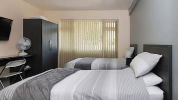 Desk, free WiFi, bed sheets