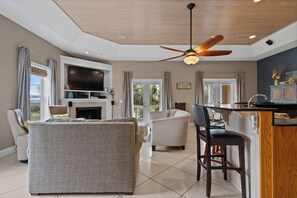 Smart TV, fireplace, DVD player