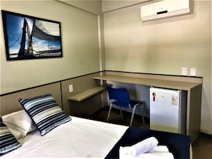 Desk, laptop workspace, free WiFi, bed sheets