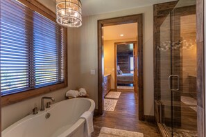 Combined shower/tub, hair dryer, towels