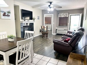TV, fireplace, video games, offices