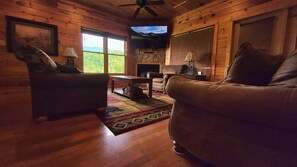 Smart TV, fireplace, video games, DVD player