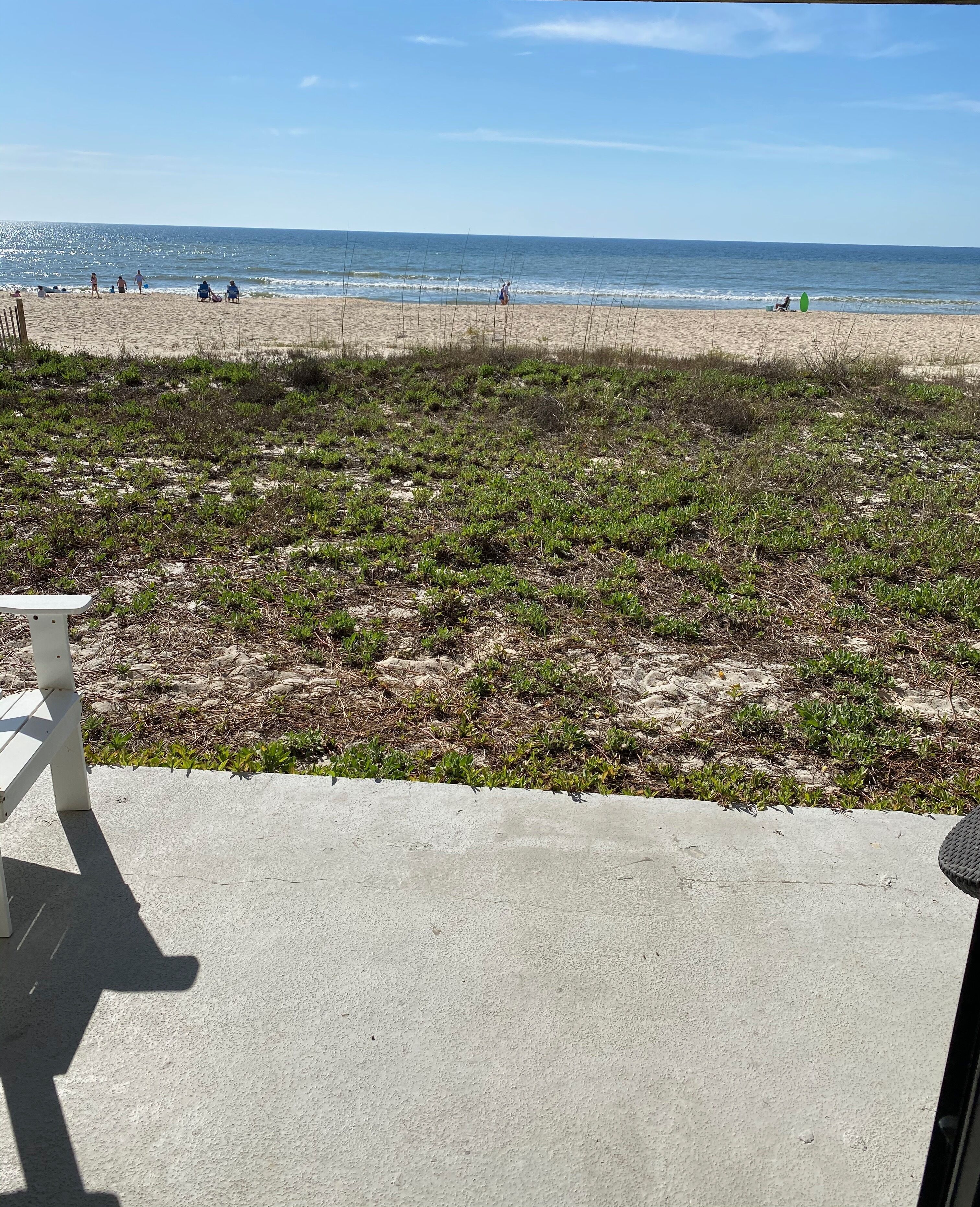On the beach, sun loungers