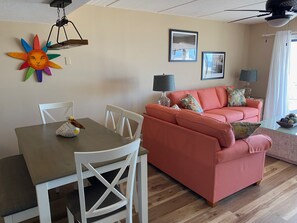 Smart TV, fireplace, DVD player