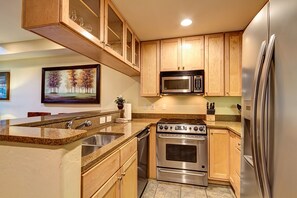 Microwave, stovetop, dishwasher, coffee/tea maker