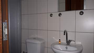 Shower, rainfall showerhead, hair dryer, slippers