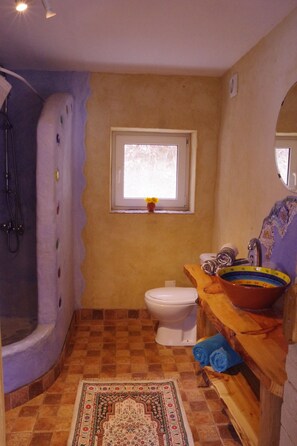 Shower, towels, toilet paper