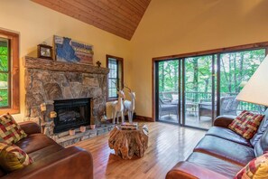 Una Smart TV, una chimenea, un reproductor de DVD, libros