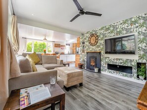 TV, fireplace