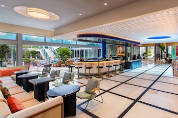Hotel entrance and lobby at Moxy Miami South Beach