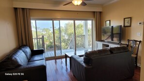 Una televisión, libros, un reproductor estéreo