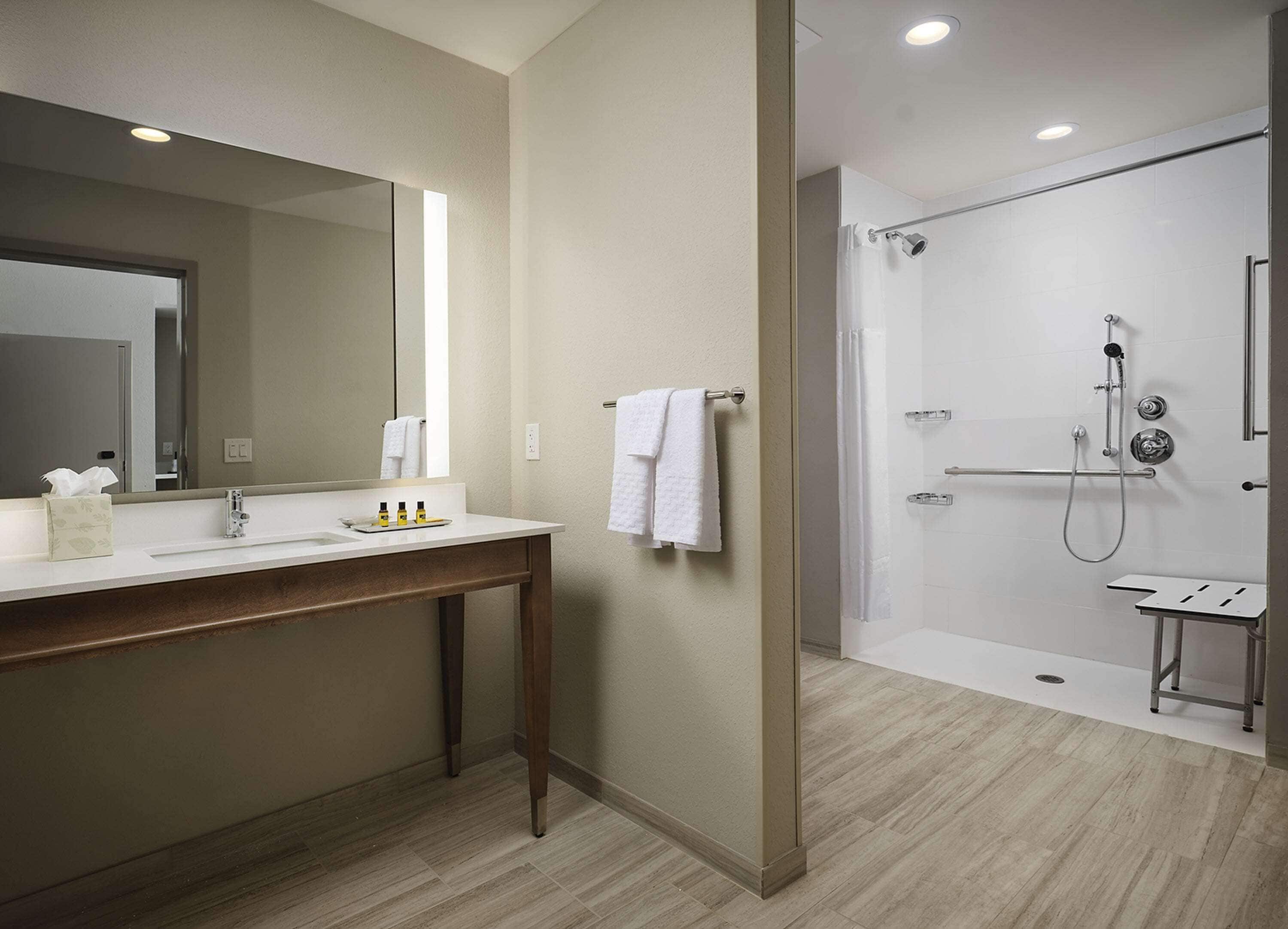 suite, 1 king bed with sofa bed, accessible, refrigerator & microwave (with sofabed) | bathroom | combined shower/bathtub, free toiletries, hair dryer, towels