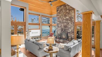 Téléviseur connecté, foyer, lecteur de DVD, livres