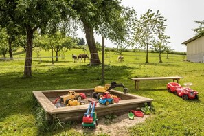 Children’s area - Holiday Apartment 2 on “Wagenberg” Farm with Mountain View, Wi-Fi, Balcony & Garden (Deggenhausertal)