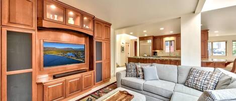 TV, fireplace, video games, DVD player
