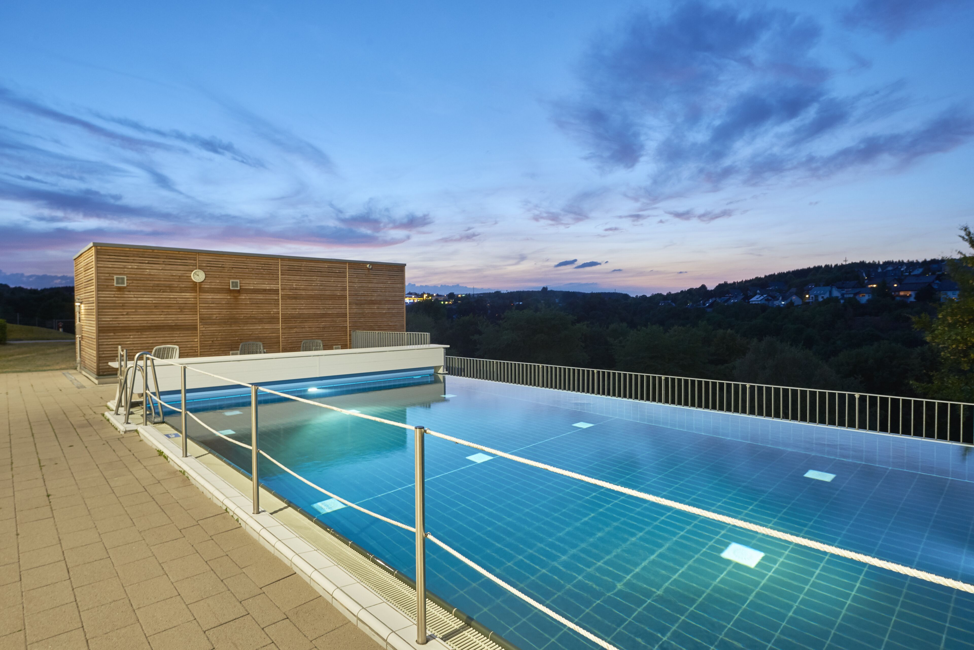 Indoor pool, outdoor pool, open noon to 8:00 PM, sun loungers