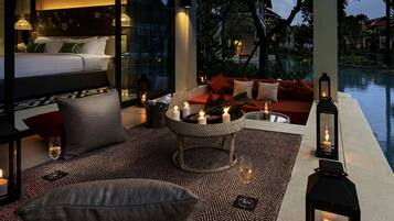 Chambre Deluxe, 1 trÚs grand lit, accÚs piscine | Literie de qualité supérieure, minibar, décoration personnalisée