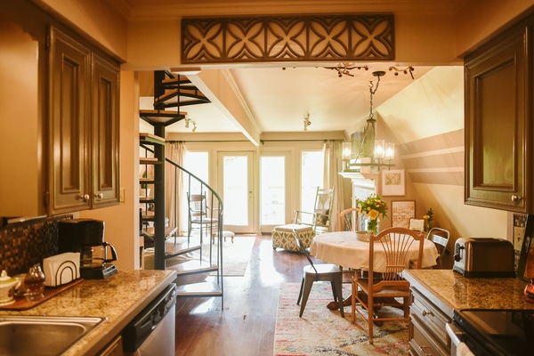 TV, fireplace, books