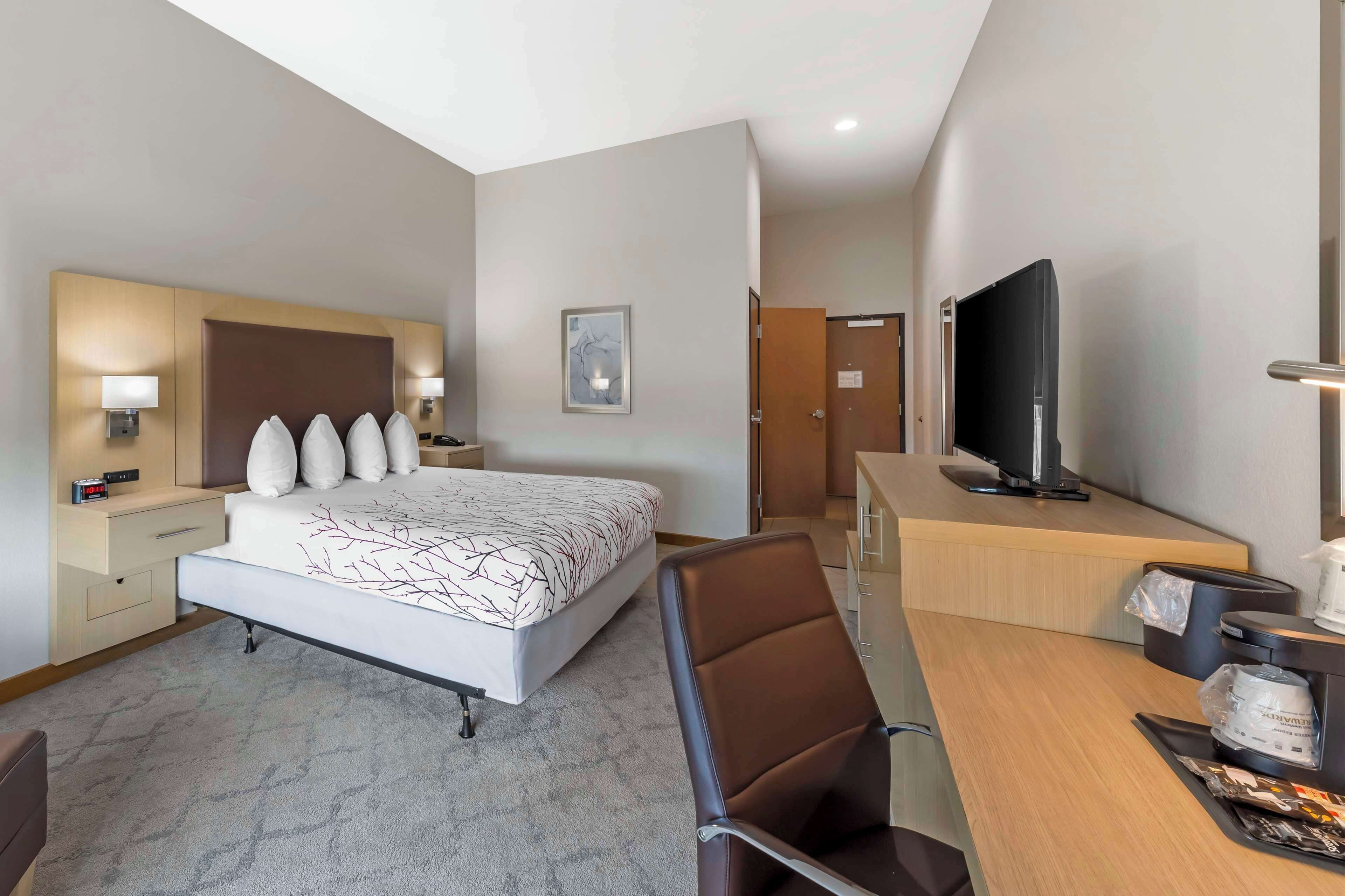 standard room, 1 king bed, accessible, refrigerator & microwave | desk, laptop workspace, blackout curtains, iron/ironing board