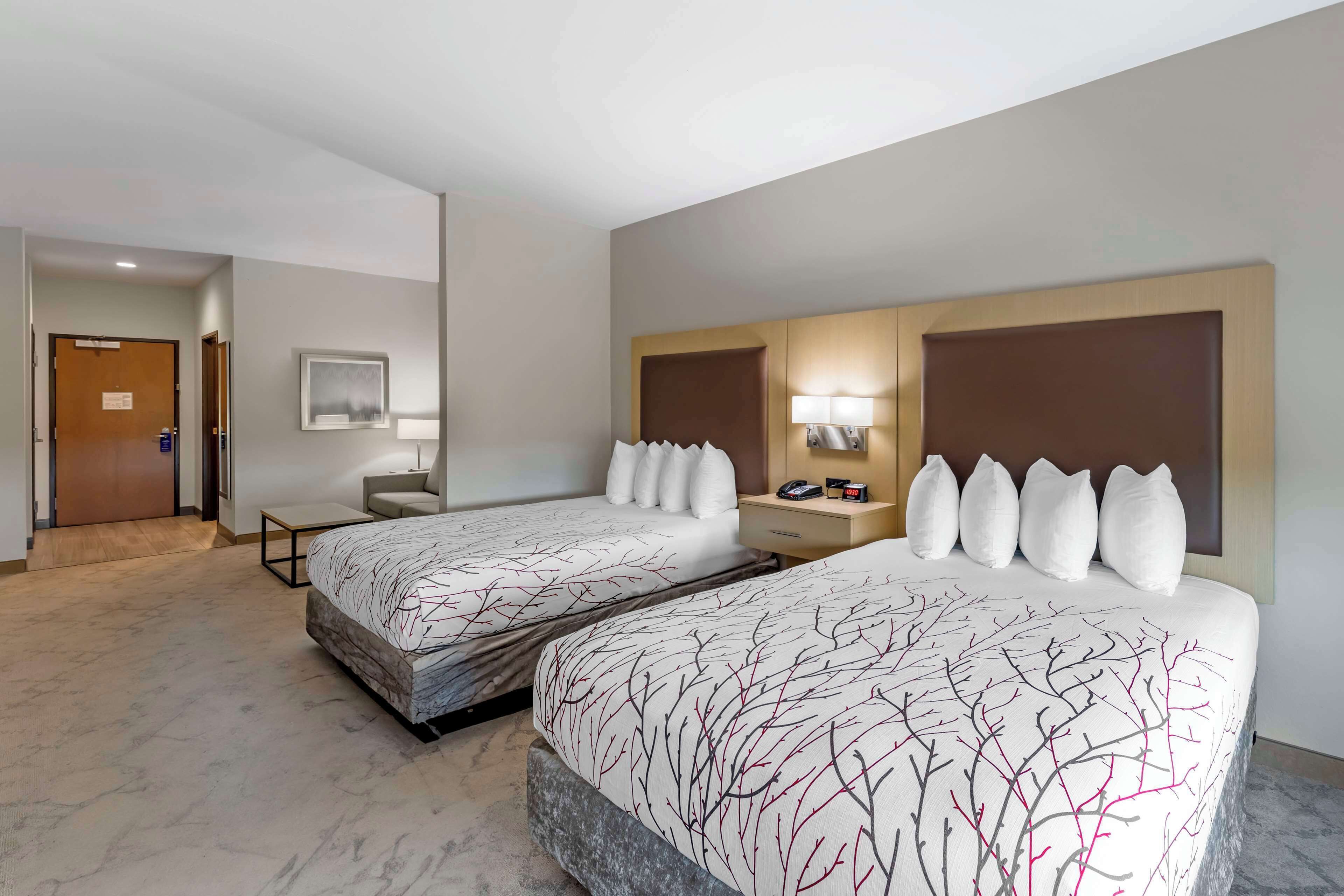 desk, laptop workspace, blackout curtains, iron/ironing board