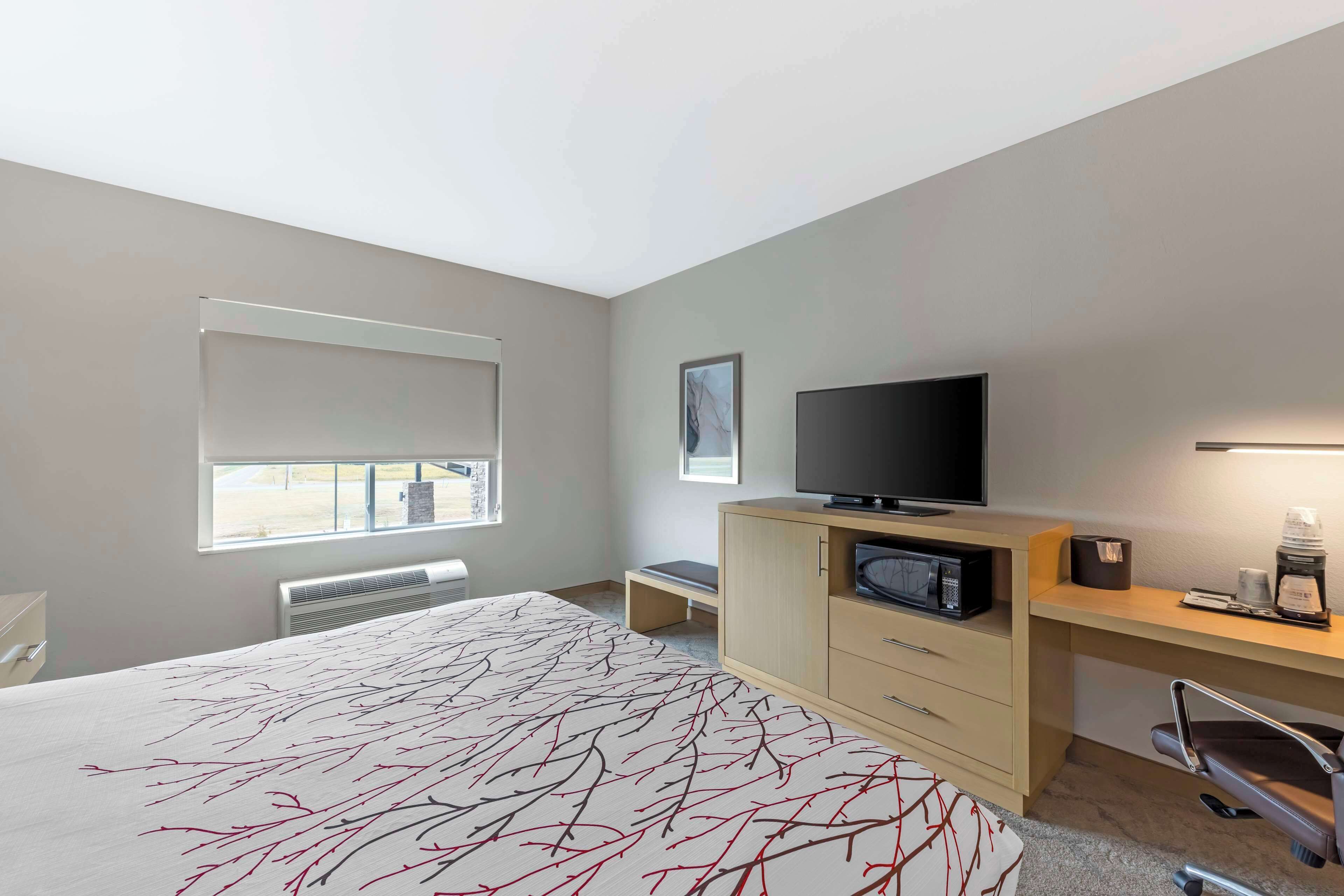 standard room, 1 king bed, non smoking, refrigerator & microwave | desk, laptop workspace, blackout curtains, iron/ironing board