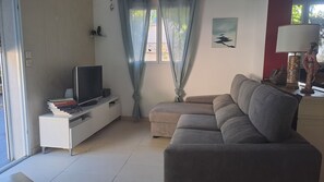 TV, DVD player, books, computer monitors