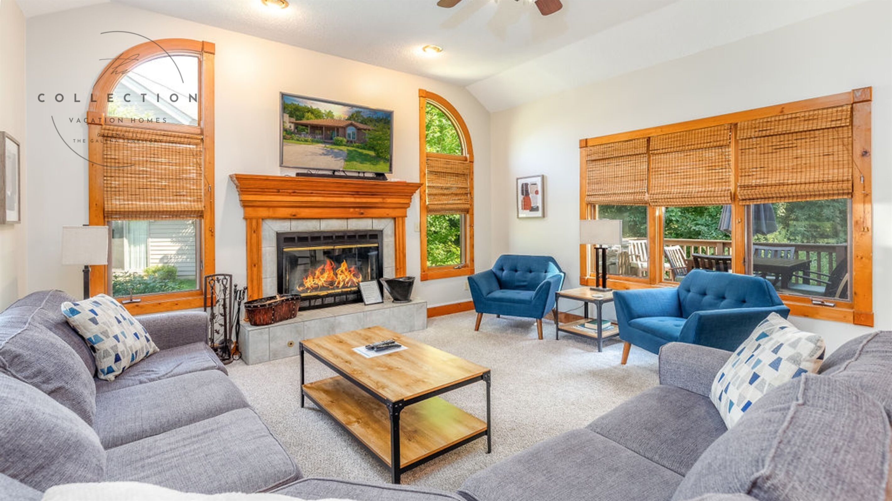 Smart TV, chimenea, futbolito