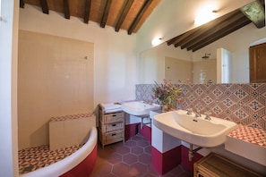 Shower, bidet, towels, toilet paper