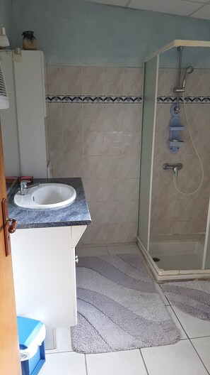 Shower, hair dryer, toilet paper
