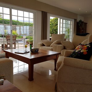 TV connectée, cheminée, livres, chaîne hi-fi